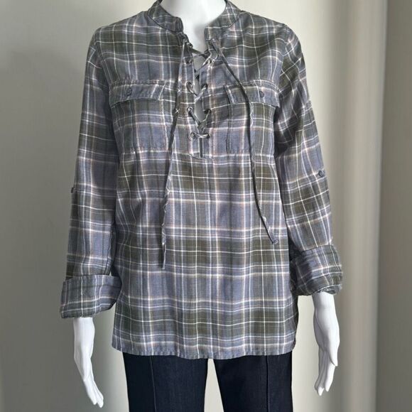 Triple Five Soul Plaid Lace Up Tunic Top - Picture 2 of 11